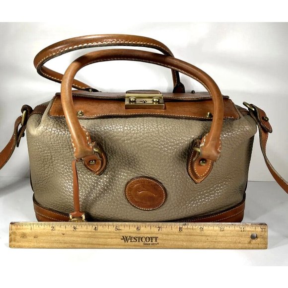 Dooney & Bourke Vintage Beige Leather Satchel Doctor Shoulder Bag- Distressed - Picture 8 of 12